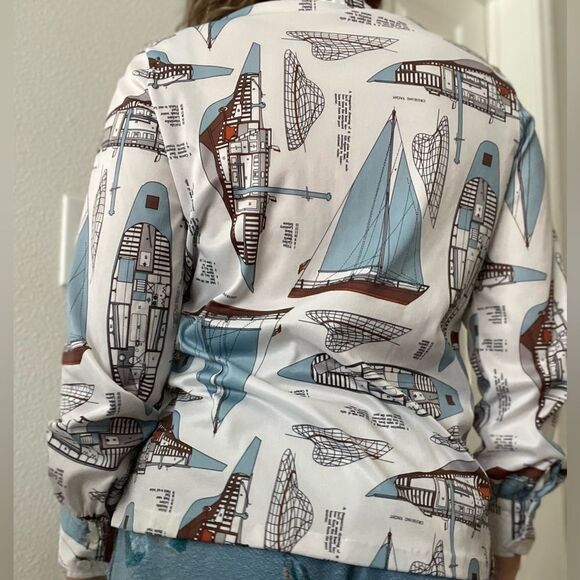 Vintage 70s Novelty Art‎ To Wear Boat Textbook Button Down Shirt Dagger Collar M - Picture 4 of 7